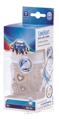 Canpol Babies EasyStart Láhev 120 ml plast, antikoliková, silikonový dudlík 0m +, 1x1 set