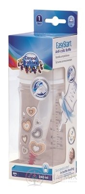 Canpol Babies EasyStart Láhev 240 ml plast, antikoliková, silikonový dudlík 3m +, 1x1 set