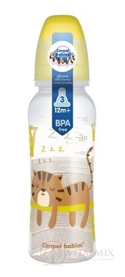 Canpol Babies Láhev tvarovaná 250 ml plast, barevný motiv, silikonový dudlík 12m +, 1x1 set