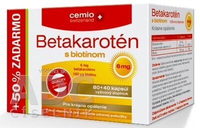 Cemio Betakaroten 6 mg s biotinem 150 mcg cps 80 + 40 (50% zdarma) (120 ks)