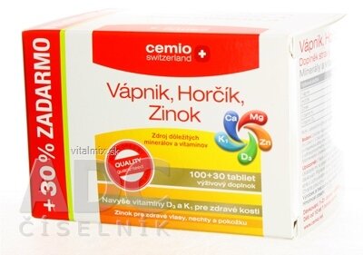 Cemio Vápník, Hořčík, Zinek + D3 a K1 tbl 100 + 30 (+ 30% zdarma) (130 ks)