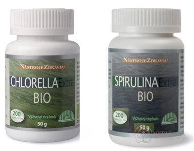 CHLORELLA Extra BIO + SPIRULINA Extra BIO tbl 2x200 ks, 1x1 set