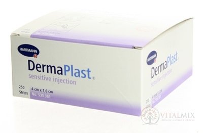 DERMAPLAST INJECTION SENSITIVE náplast pro ošetření místa po injekci nebo odběru krve, vystřižené (40x16 mm) 1x250 ks