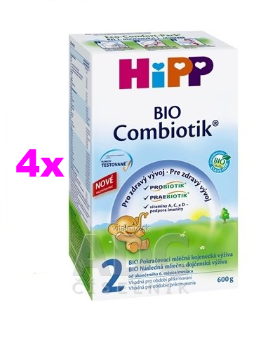 HiPP 2 BIO Combiotik (4-Balení) pokračovací mléčná kojenců. výživa (od ukonč. 6.měsíce) 4x600 g (2400 g)