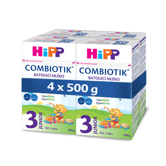 HiPP 3 JUNIOR Combiotik (4-Balení) mléčná batolecí výživa (od 1 roku) 4x500 g (2000 g)