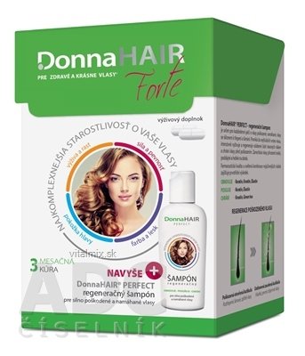 Donna HAIR Forte 3 měsíční kúra cps 90 ks + DonnaHAIR PERFECT šampon 100 ml, 1x1 set