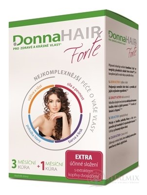 DonnaHAIR Forte 4 měsíční kúra cps 90 ks (3 měsíční kúra) + zdarma cps 30 (1 měsíční kúra), 1x1 set