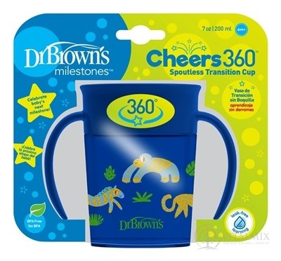 Dr.BROWN´S HRNEK CHEERS JUNGLE 200 ml 6M+, modrý, 360°, s držadly 1x1 ks