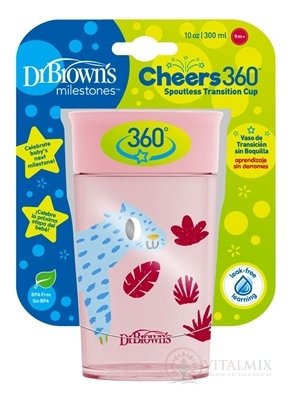 Dr.BROWN&#39;S HRNEK CHEERS JUNGLE 300 ml 9M +, růžový, 360 °, bez držadel 1x1 ks