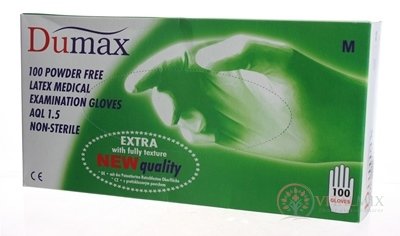 DUMAX RUKAVICE latexové vyšetřovací nesterilní bez pudru, velikost M; 1x100ks