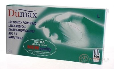 DUMAX RUKAVICE latexové vyšetřovací nesterilní pudrované, velikost L; 1x100ks