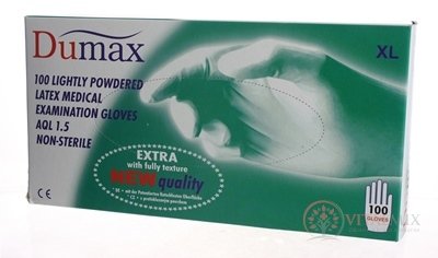 DUMAX RUKAVICE latexové vyšetřovací nesterilní pudrované, velikost XL; 1x100ks