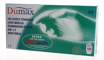 DUMAX RUKAVICE latexové vyšetřovací nesterilní pudrované, velikost XS; 1x100ks