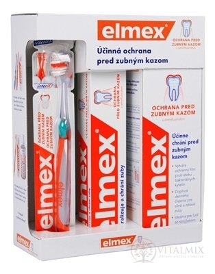 ELMEX Caries PROTECTION SYSTÉM proti zubnímu kazu zubní kartáček 1 ks + zubní pasta 75 ml + ústní voda 400 ml, 1x1 set