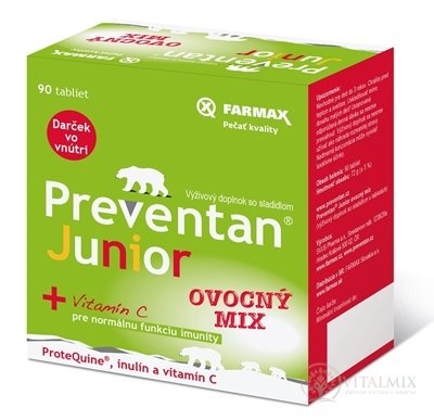 Farmax Preventan Junior + vitamín C ovocný mix, tbl 1x90 ks