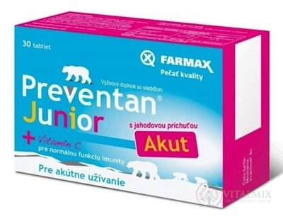Farmax Preventan Junior Akut + vitamín C tbl s jahodovou příchutí 1x30 ks