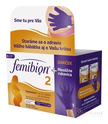 Femibion 2 Kys. listová a Metafolin + DHA + VIT.D3 DUOPACK (2x28 tbl + 2x28 cps), na 8 týdnů + dárek (masážní rukavice), 1x1 set
