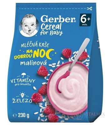 Gerber Cereal Mléčná KAŠE Dobrou noc Malinová (od ukonč. 6. měsíce) 1x230 g