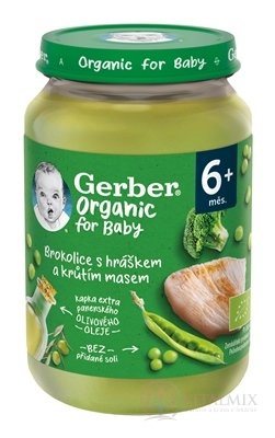 Gerber Organic Masovo-zeleninový příkrm brokolice, hrášek, krůtí maso (od ukonč. 6. měsíce) 1x190 g