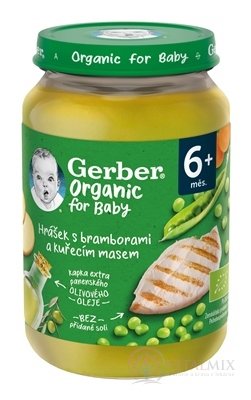 Gerber Organic Masovo-zeleninový příkrm hrášek, brambory, kuřecí maso (od ukonč. 6. měsíce) 1x190 g