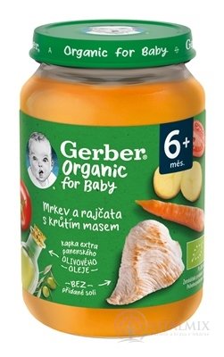 Gerber Organic Masovo-zeleninový příkrm mrkev, rajčata, krůtí maso (od ukonč. 6. měsíce) 1x190 g