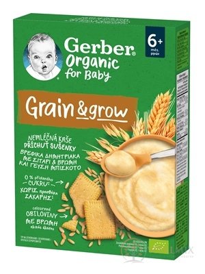 Gerber Organic Nemléčná KAŠE pšeničně-ovesná BIO, příchuť sušenky (od ukonč. 6.měsíce) 1x200 g