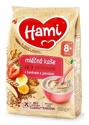 Hami mléčná kaše se 7 obilovinami s banánem a jahodami (od ukonč. 8. měsíce) 1x210 g