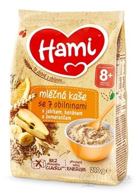 Hami mléčná kaše se 7 obilovinami s jablkem, banánem a pomerančem (od ukonč. 8. měsíce) 1x210 g