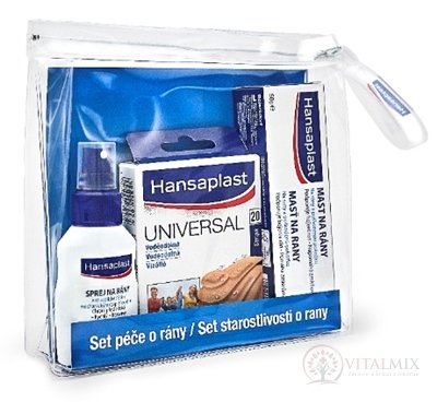Hansaplast SET PÉČI O RÁNY (sprej + náplast + mast) v taštičce, 1x1 set