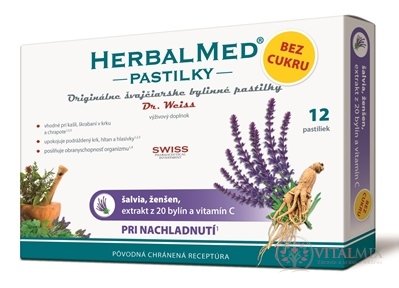 HERBALMED PASTILKY BEZ CUKRU - Dr.Weiss při nachlazení (šalvěj, ženšen, extrakt 20 bylin a vit.C) pastilky 1x12 ks