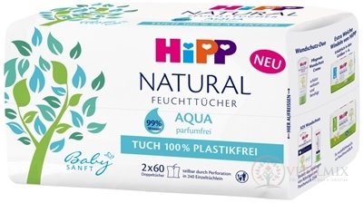 HiPP Babysanft NATURAL Aqua vlhčené ubrousky čisticí, ultrasensitive 2x60 ks