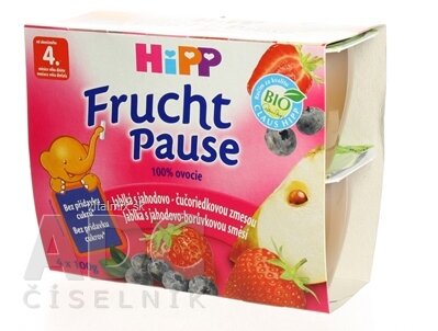 HiPP Frucht Pause Příkrm BIO OVOCE Jablka s jahodami (od ukonč. 4. měsíce) 4x100 g