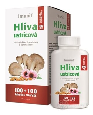 Imunit HLÍVA ústřičná 800 mg s rakytník. a echinata. cps 100 + 100 navíc (BONUS), 1x200 ks