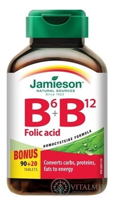 JAMIESON VITAMÍNY B6, B12 A KYSELINA LISTOVÁ tbl 90 + 20 zdarma (110 ks)