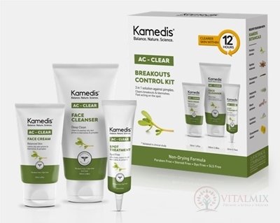 Kameda AC-CLEAR KIT na mastnou pokožku: krém na obličej 50ml + čisticí gel na obličej 100ml + gel na lok.ošetrenie 22ml, 1x1 set