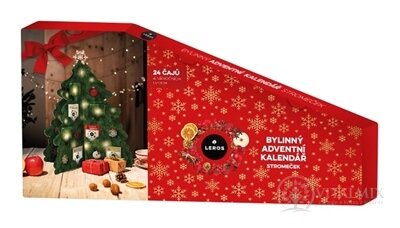 LEROS BYLINNÝ ADVENTNÍ KALENDÁŘ STROMEK 4 24 druhů čajů po 1 sáčku + ozdoby 24 ks + jmenovky 24 ks (39,3 g) (inov. 2024), 1x1 set