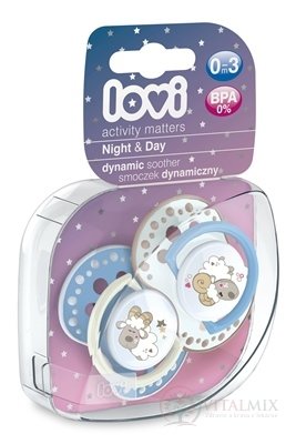 LOVI Dynamický utišující dudlík Night &amp; Day (0-3m) Boy, 1x2 ks