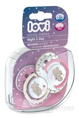 LOVI Dynamický utišující dudlík Night &amp; Day (0-3m) Girl, 1x2 ks