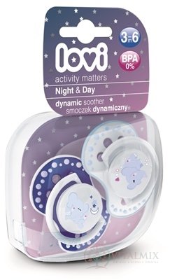 LOVI Dynamický utišující dudlík Night &amp; Day (3-6m), Boy, 1x2 ks