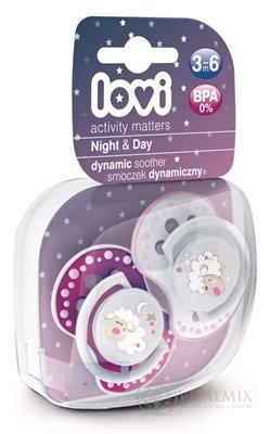 LOVI Dynamický utišující dudlík Night &amp; Day (3-6m), Girl, 1x2 ks