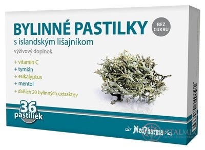 MedPharma BYLINNÉ PASTILKY Bez cukru s islandským lišejníkem, 1x36 ks