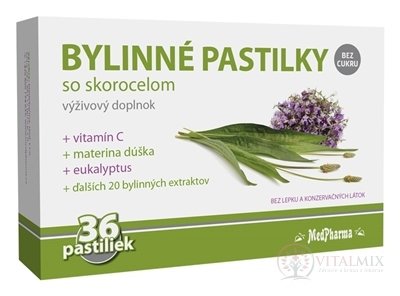 MedPharma BYLINNÉ PASTILKY Bez cukru s jitrocelem, mateřídouška, vitamin C 1x36 ks