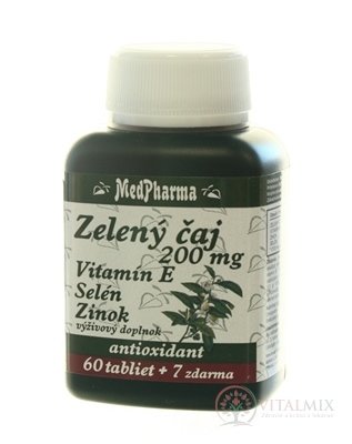 MedPharma ZELENÝ ČAJ 200 MG + Vit. E + Se + Zn tbl 60 + 7 zdarma (67 ks)