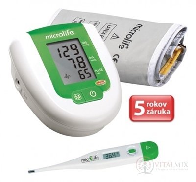 MICROLIFE TLAKOMĚR DIGITÁLNÍ BP 3AG1 automatický s adaptérem na rameno 1 ks + digitální teploměr MT 3001 zdarma, 1x1 set