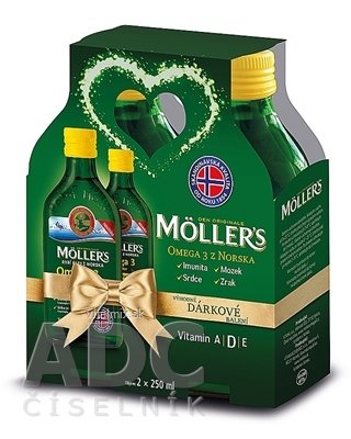 MOLLER&#39;S Omega 3 RYBÍ OLEJ Citrónová příchuť dárkové balení 2x250 ml