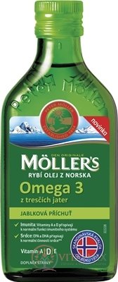 MOLLER&#39;S Omega 3 RYBÍ OLEJ Jablečná příchuť z jater tresek 1x250 ml