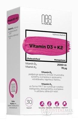 nesVITAMINS Vitamin D3 2000 IU + K2 70 μg cps 1x30 ks