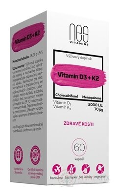 nesVITAMINS Vitamin D3 2000 IU + K2 70 μg cps 1x60 ks