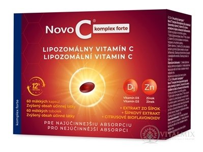 Nově C komplex forte LIPOZOMÁLNÍ VITAMIN C měkké cps, s vitamínem D3, zinkem, extraktem ze šipek a citrusovými bioflavonoidy, 1x60 ks