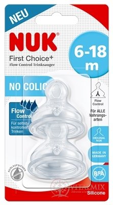 NUK FC + hubička Flow Control silikonový dudlík, 6-18m, no-Colic, 1x2 ks